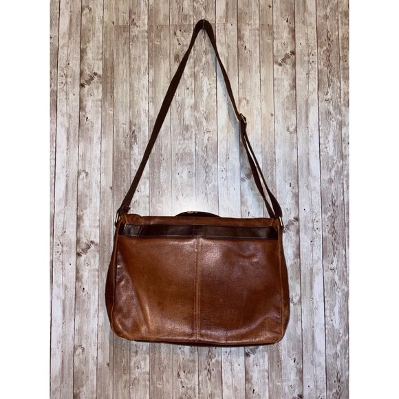 Men's Fossil Brown Leather Satchel Messenger Computer Laptop Bag Buckle Closure - Picture 6 of 16